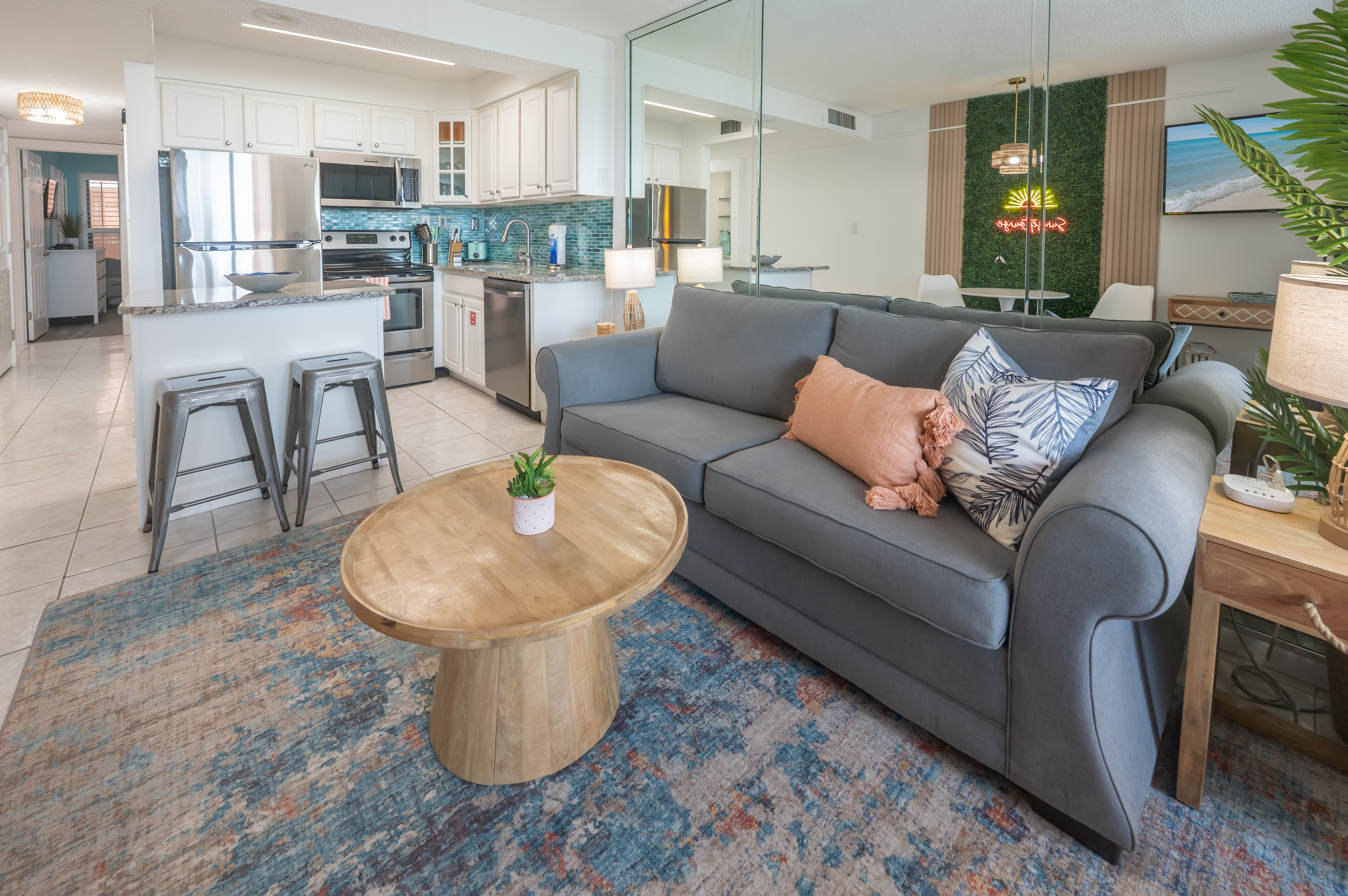 living space with sleeper sofa